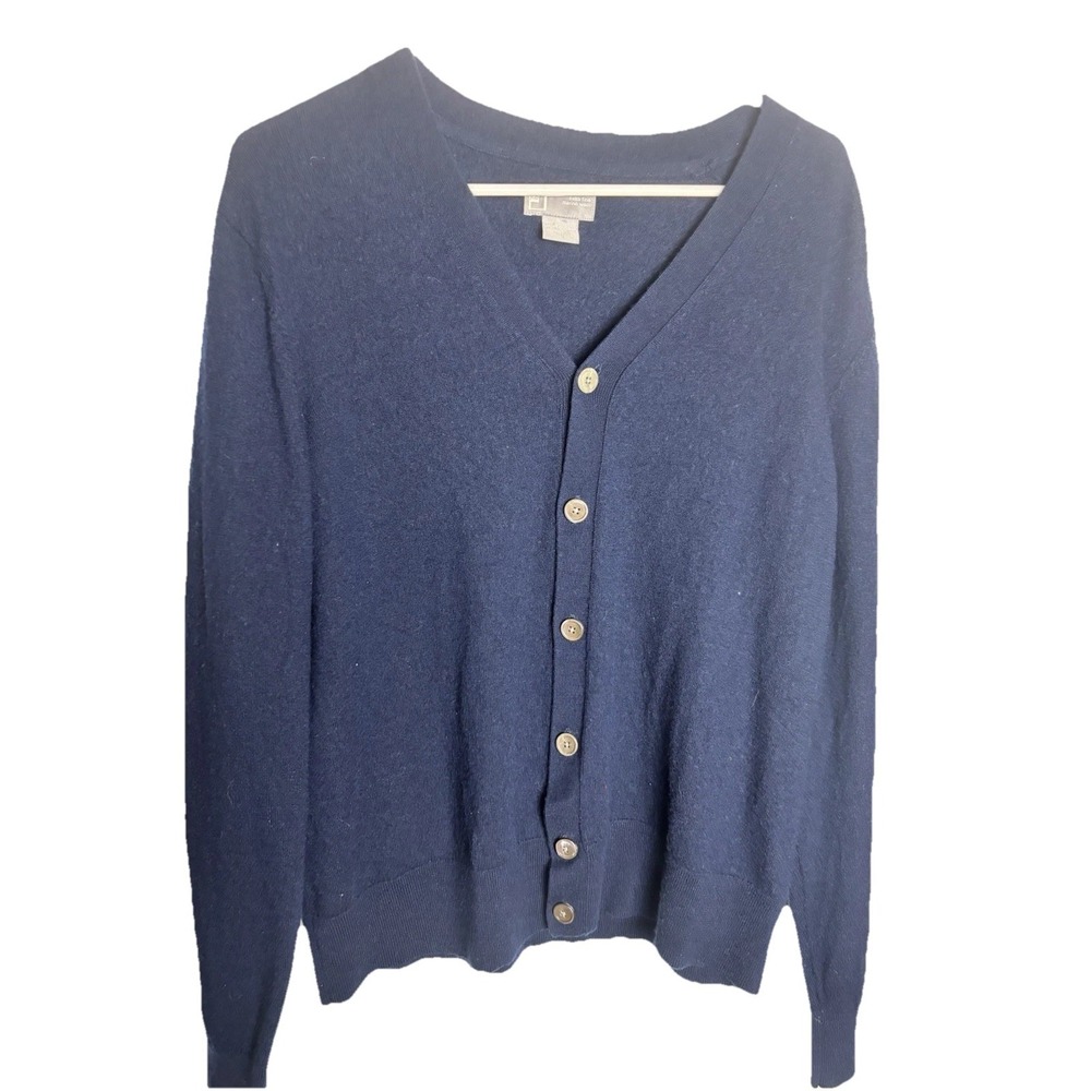 JC Penney‎ Men's Large Navy Blue Merino Wool Cardigan Sweater Vintage